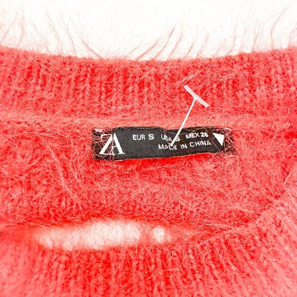 Zara Orange Back Cutout Long Sleeve Sweater Top Size Small - Picture 2 of 5